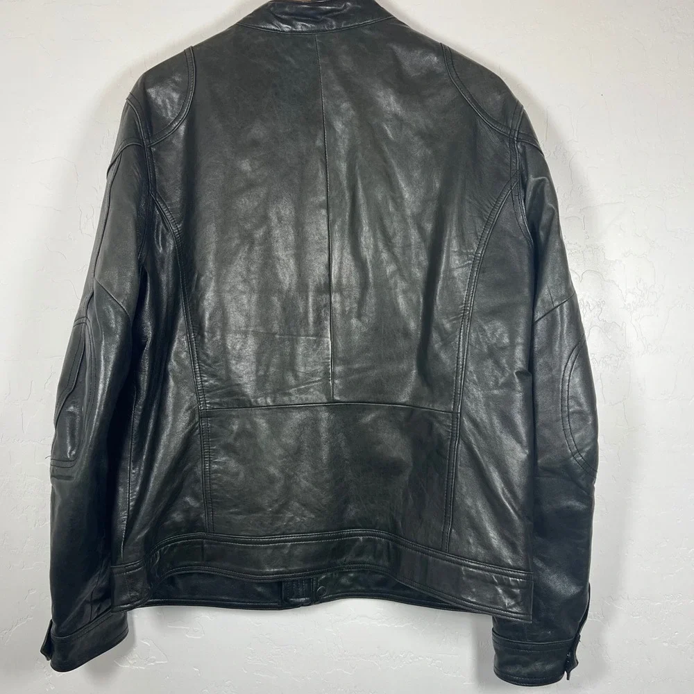 Banana Republic Mens Black Lamb Leather Cafe Racer Moto Jacket 970403 Large